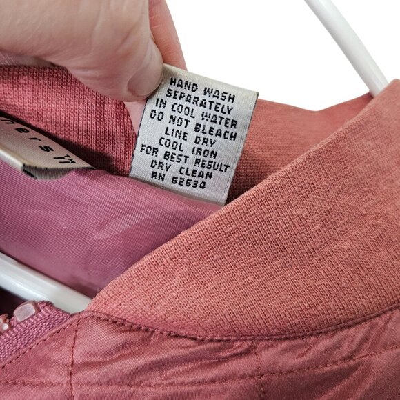 Vintage‎ Partners II Womens Quilted Bomber Jacket 2X Pink 100% Silk Vintage 80s - Picture 4 of 12